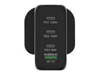 PORT Connect - Strømadapter - GaN-teknologi - 120 watt - 5 A - PD, PD 3.0, QC - 4 utgangskontakter (USB-type A, 3 x USB-C) - svart - Europa 900107-UK