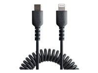 StarTech.com 50cm/20in USB C to Lightning Cable, MFi Certified, Coiled iPhone Charger Cable, Black, Durable and Flexible TPE Jacket Aramid Fiber, Heavy Duty Coil Charging Cable - Rugged USB Lightning Cable - Lightning-kabel - USB-C hann til Lightning hann - 50 cm - svart - rullet sammen RUSB2CLT50CMBC